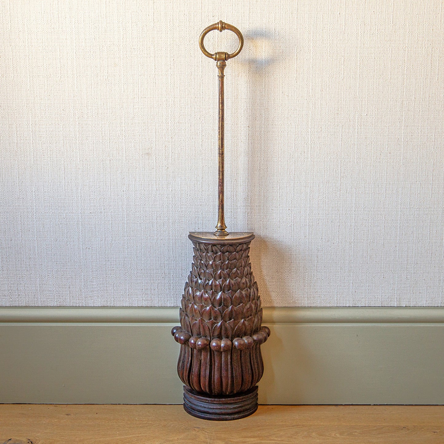 Large Brass and Mahogany Door Stop