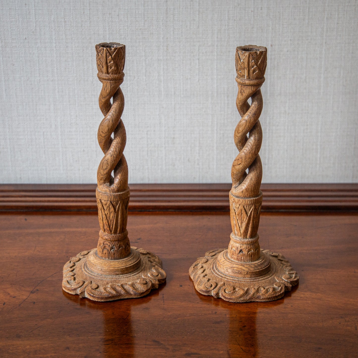 Pair of Faded Oak Candlesticks