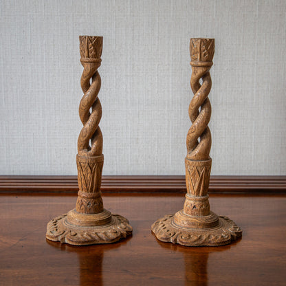 Pair of Faded Oak Candlesticks