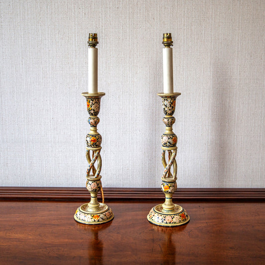 Pair of Kashmiri Candlestick Lamps