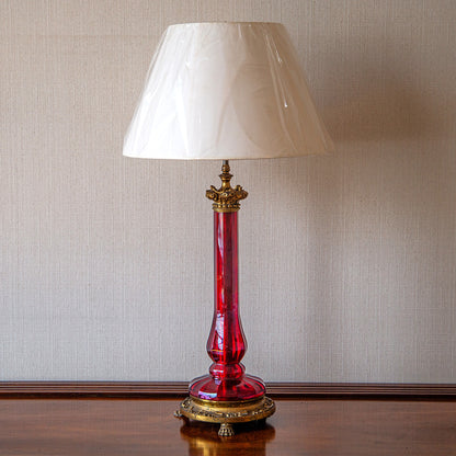 A Large Cranberry Glass Table Lamp