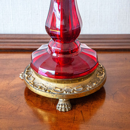 A Large Cranberry Glass Table Lamp