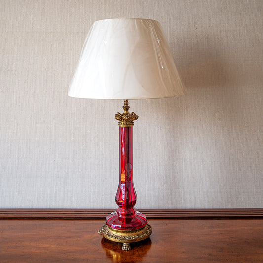 A Large Cranberry Glass Table Lamp