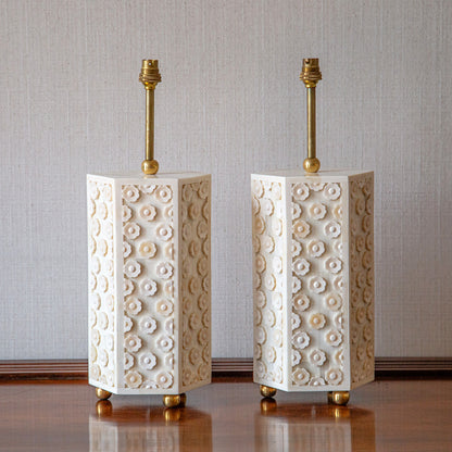 Pair of Hexagonal Bone Table Lamps