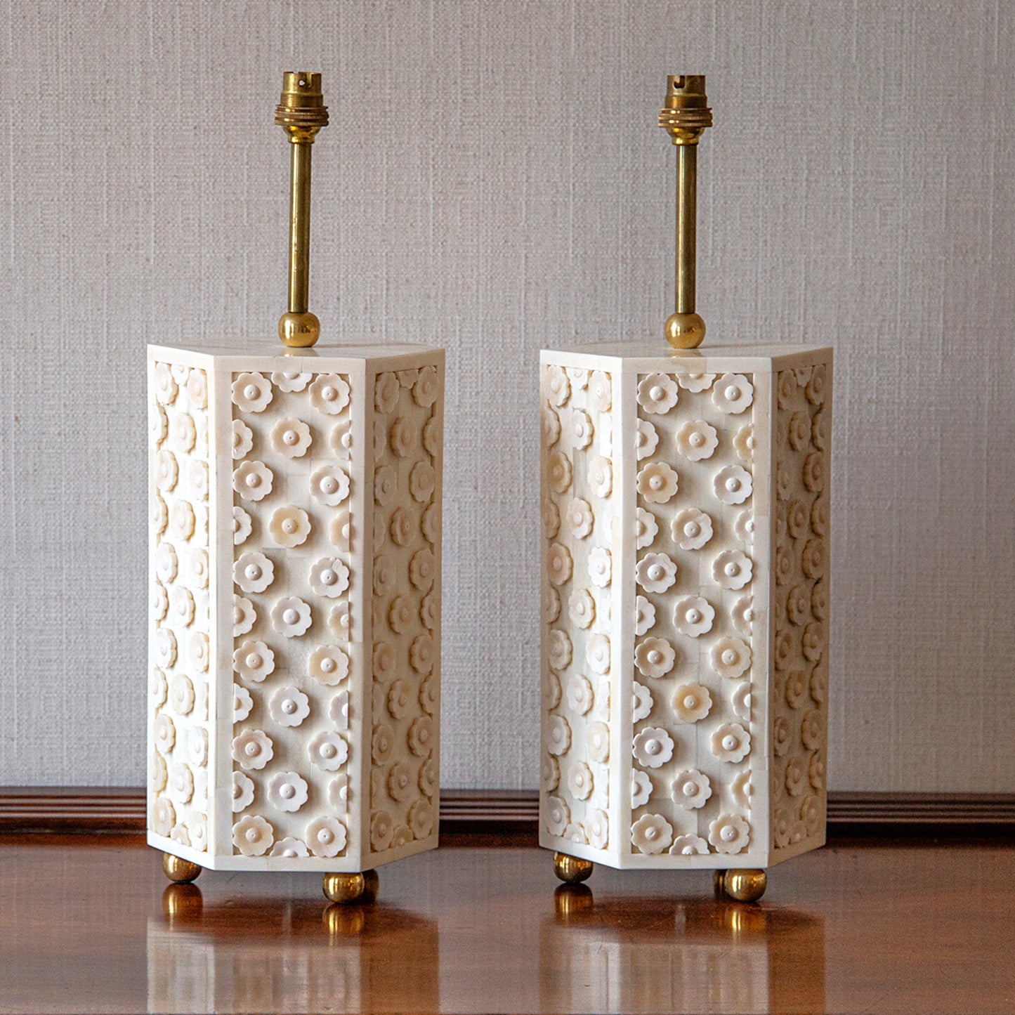 Pair of Hexagonal Bone Table Lamps