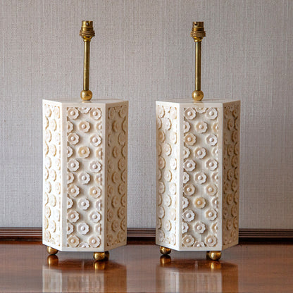 Pair of Hexagonal Bone Table Lamps