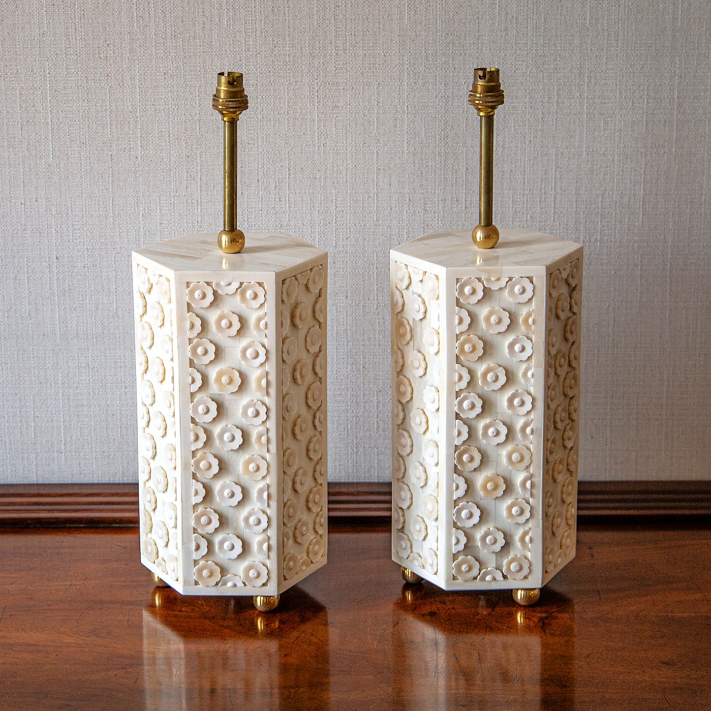 Pair of Hexagonal Bone Table Lamps