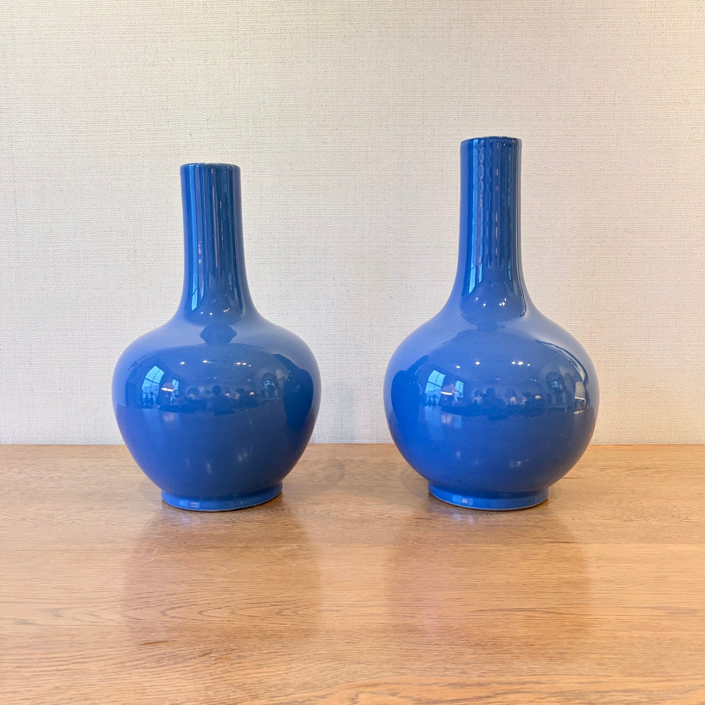 Pair of Chinese Periwinkle Blue Porcelain Bottle Neck Vases, 20th Century