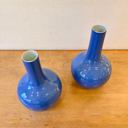 Pair of Chinese Periwinkle Blue Porcelain Bottle Neck Vases, 20th Century