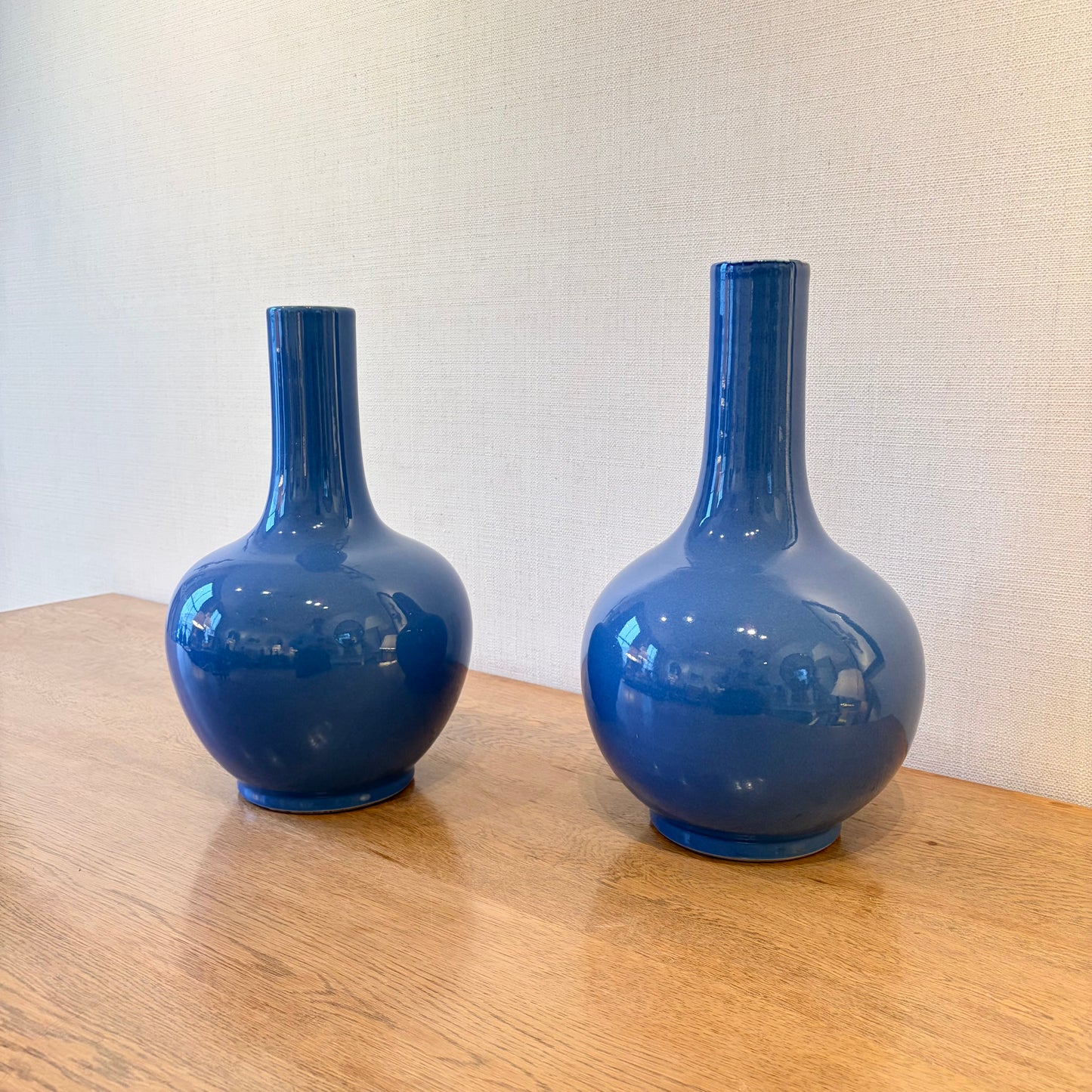 Pair of Chinese Periwinkle Blue Porcelain Bottle Neck Vases, 20th Century
