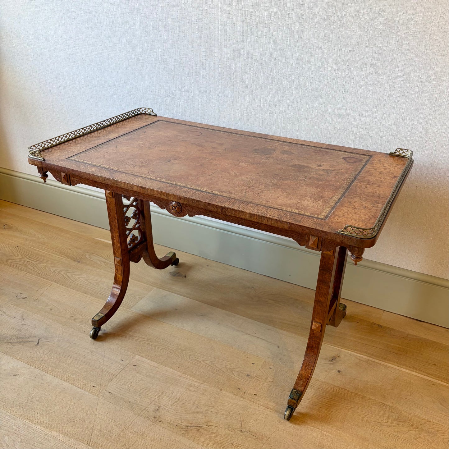 Late Regency Oak and Maple Writing Table, circa 1830