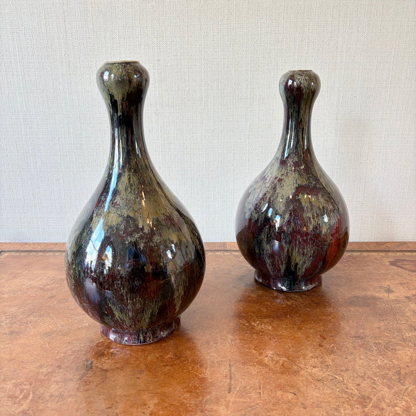 Pair of Glazed Ceramic Gourd Vases