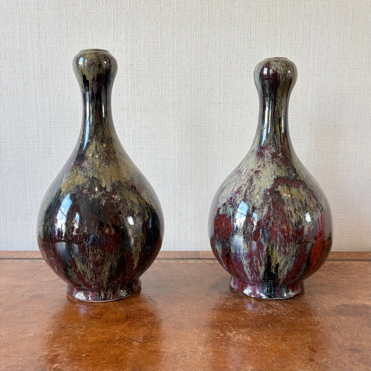 Pair of Glazed Ceramic Gourd Vases