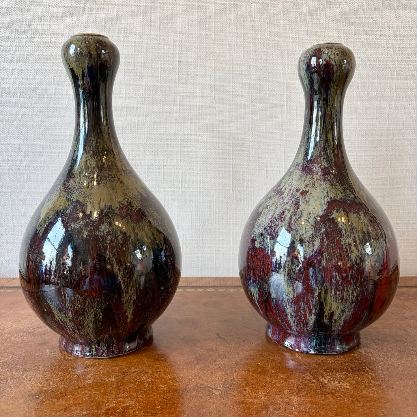 Pair of Glazed Ceramic Gourd Vases