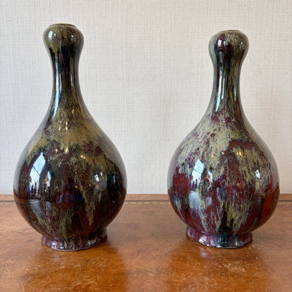 Pair of Glazed Ceramic Gourd Vases