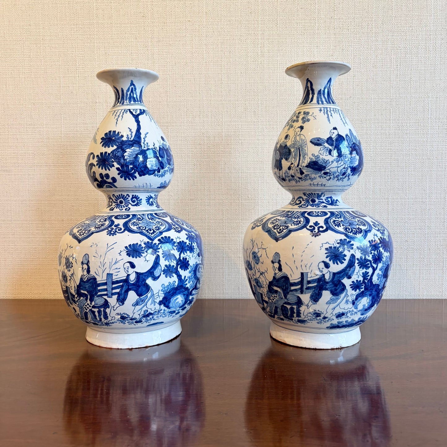 Pair of Double Gourd Blue and White Vases