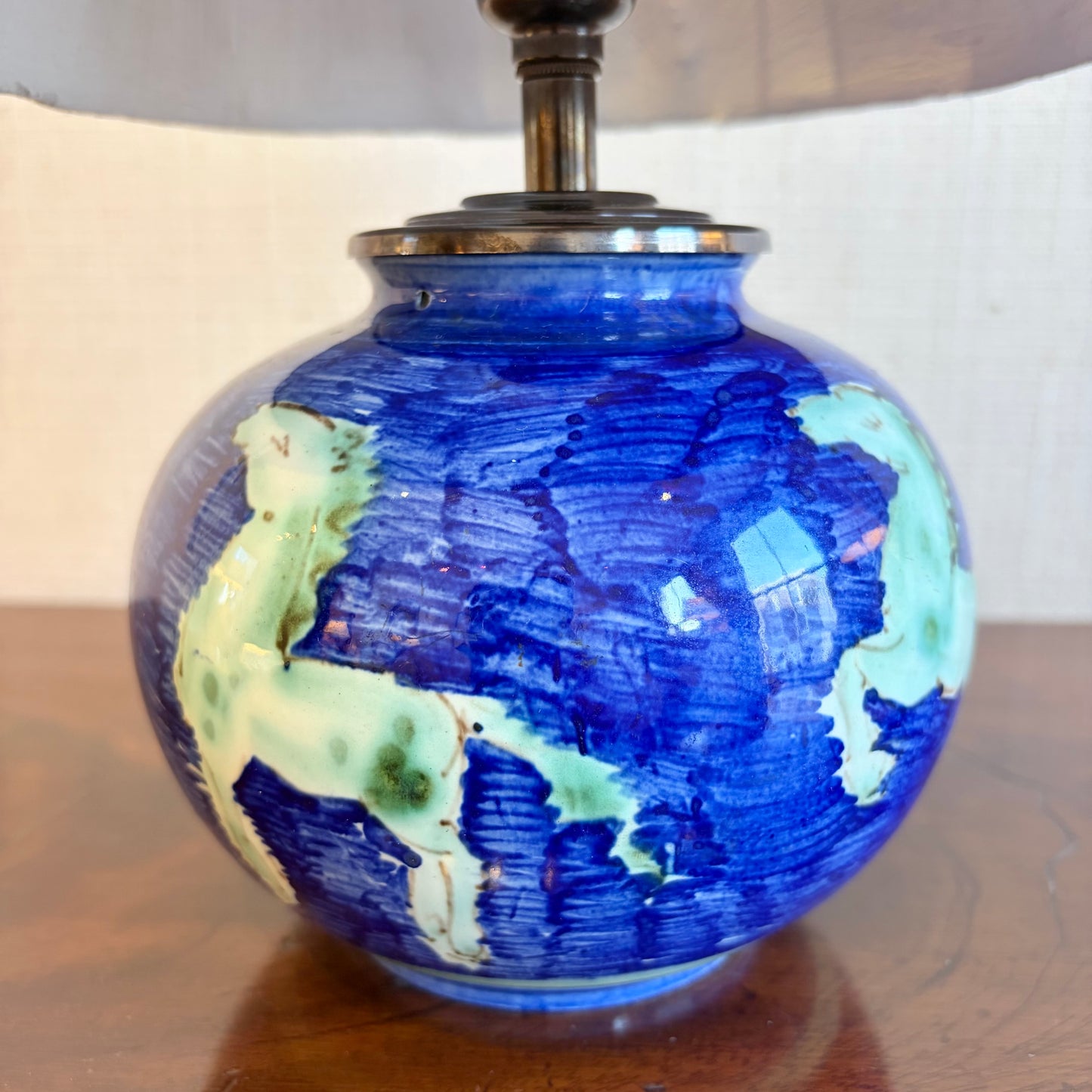 Hand Painted Ceramic Table Lamp, France, circa 1960