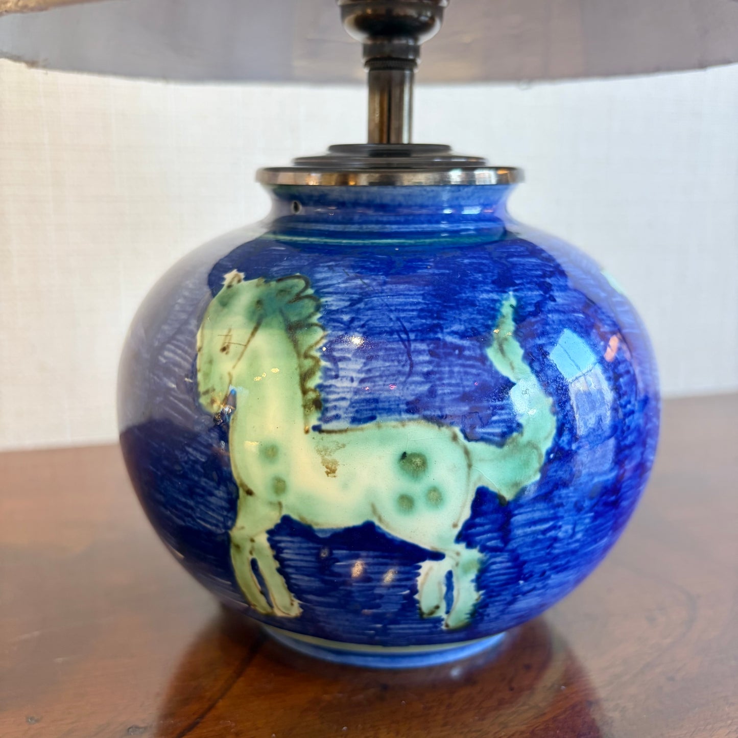 Hand Painted Ceramic Table Lamp, France, circa 1960