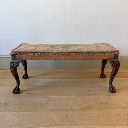 Unusual Carved Oak Cabriole Leg Long Stool, Late 19th Century