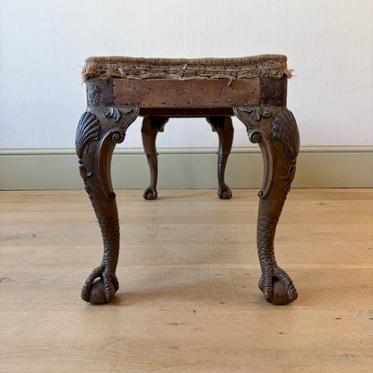 Unusual Carved Oak Cabriole Leg Long Stool, Late 19th Century