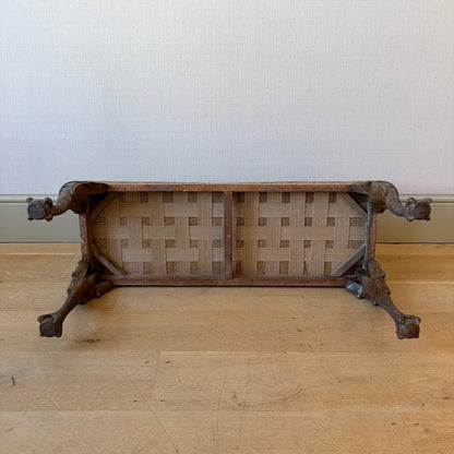 Unusual Carved Oak Cabriole Leg Long Stool, Late 19th Century