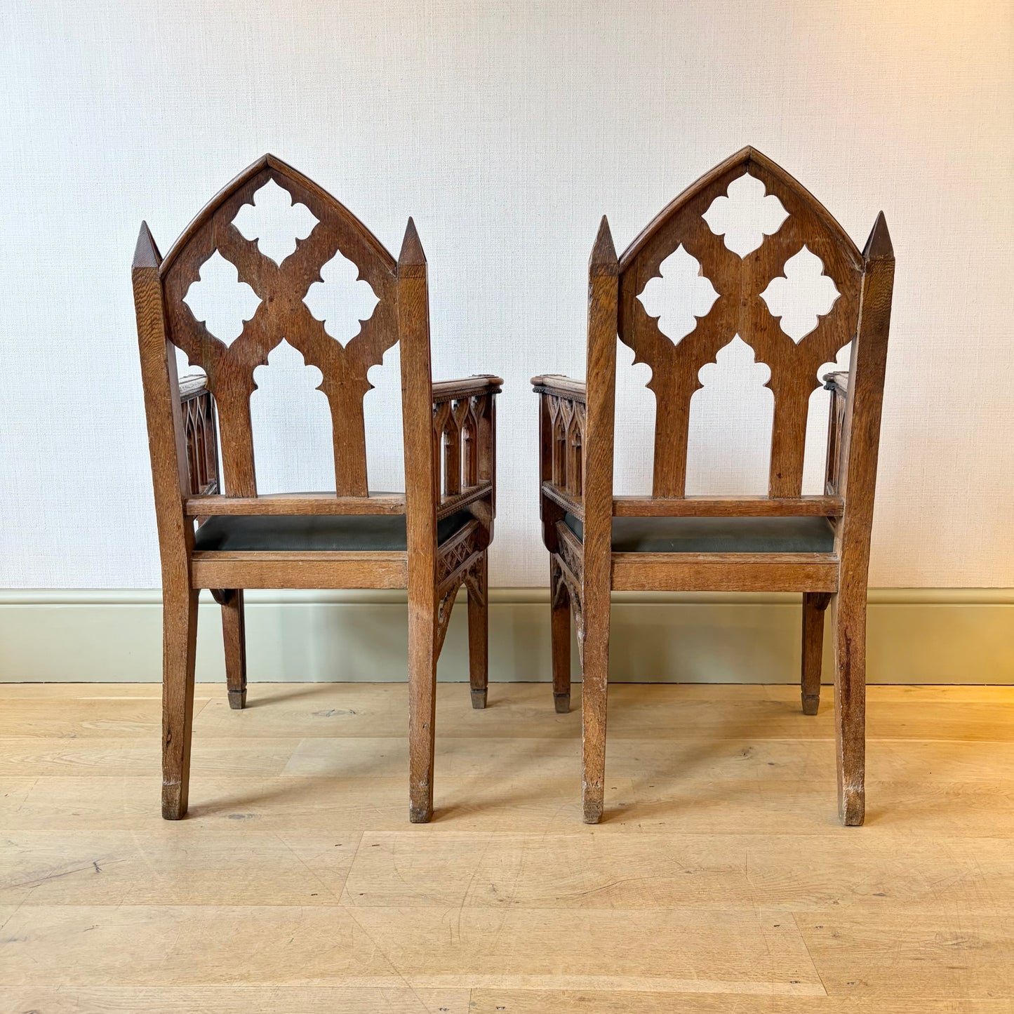 Pair of Regency Period Gothic Revival Oak Armchairs, Circa 1820