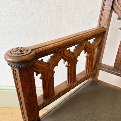 Pair of Regency Period Gothic Revival Oak Armchairs, Circa 1820