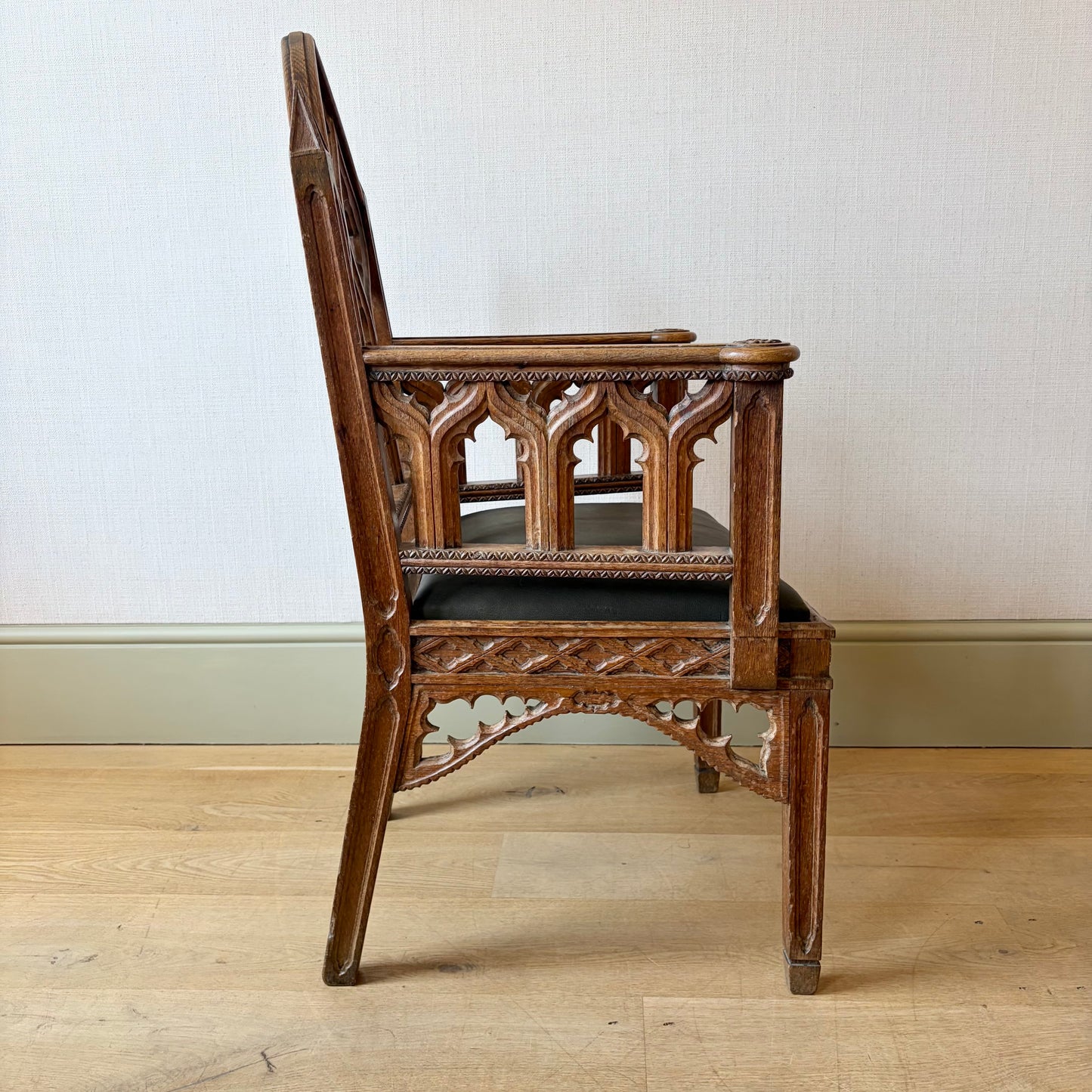 Pair of Regency Period Gothic Revival Oak Armchairs, Circa 1820
