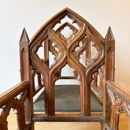 Pair of Regency Period Gothic Revival Oak Armchairs, Circa 1820