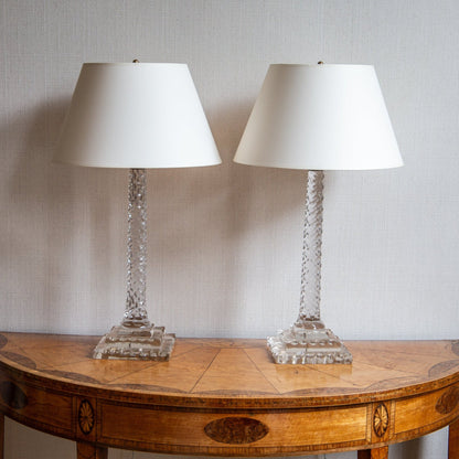 Pair of Clear Cut Glass Columned Lamps