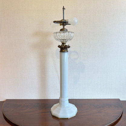 Unusually Large Opaline Glass Column Lamp with Gilt Brass Mounts, c.1900