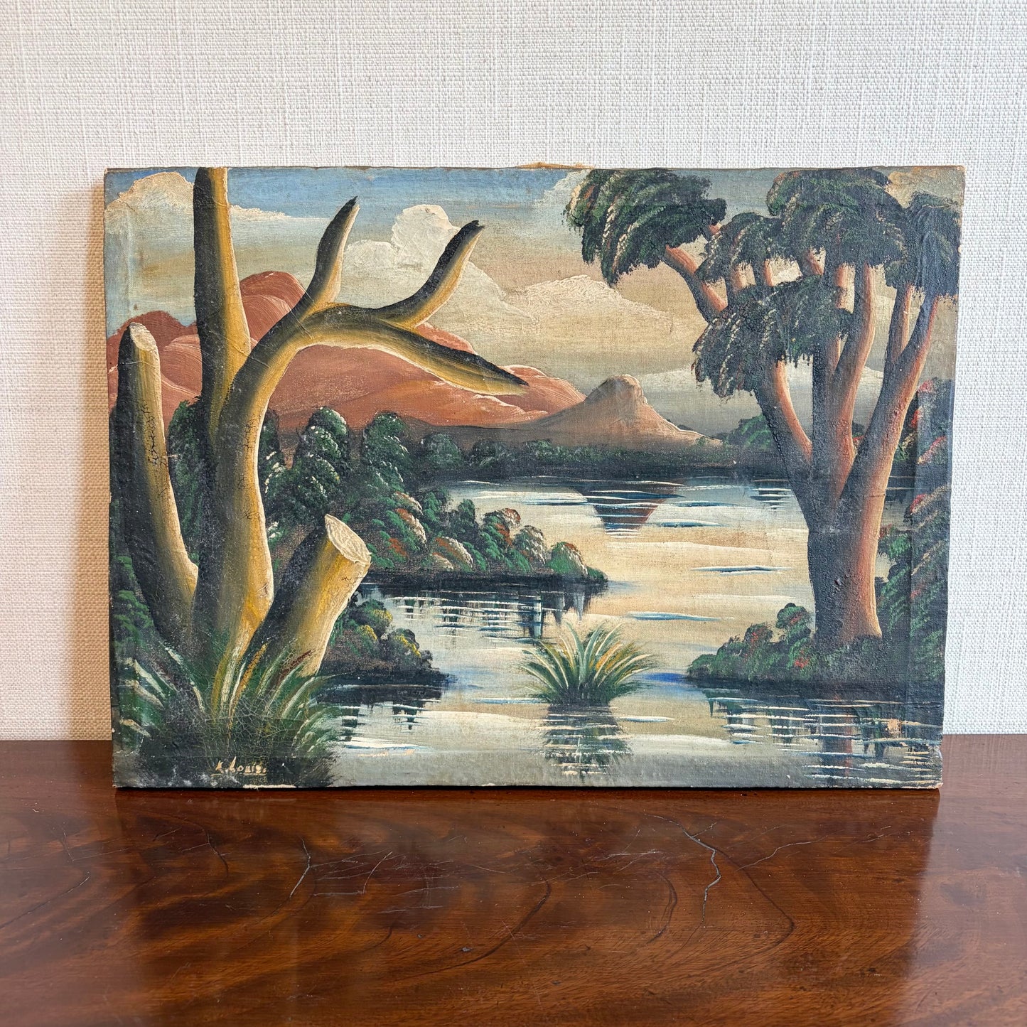 Prehistoric / Jurassic-Style Surreal Lake Landscape, circa 1930