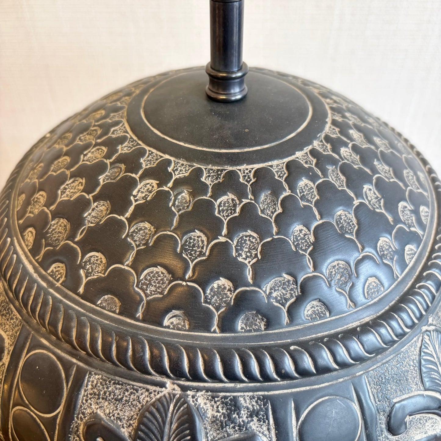 Pair of Embossed Metal Table Lamp Bases with Brass Detail