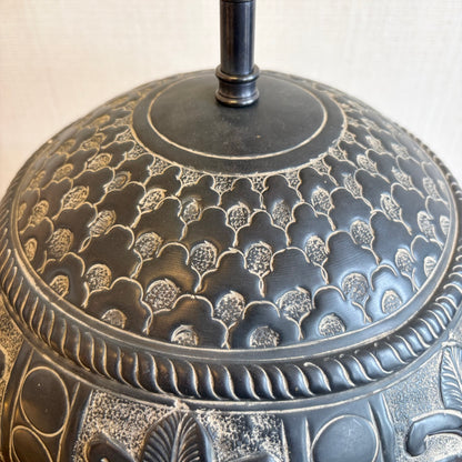 Pair of Embossed Metal Table Lamp Bases with Brass Detail