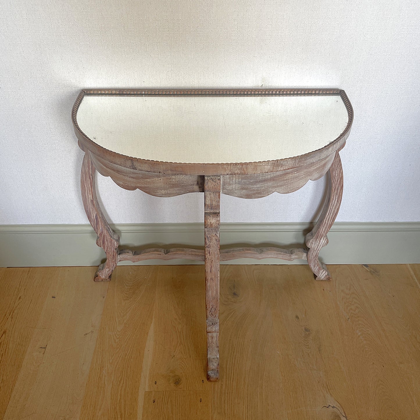 Limed Oak Demi-Lune Console Table