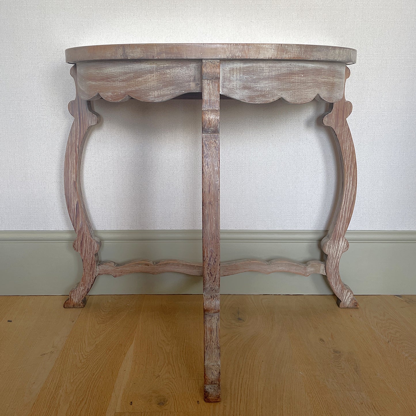 Limed Oak Demi-Lune Console Table