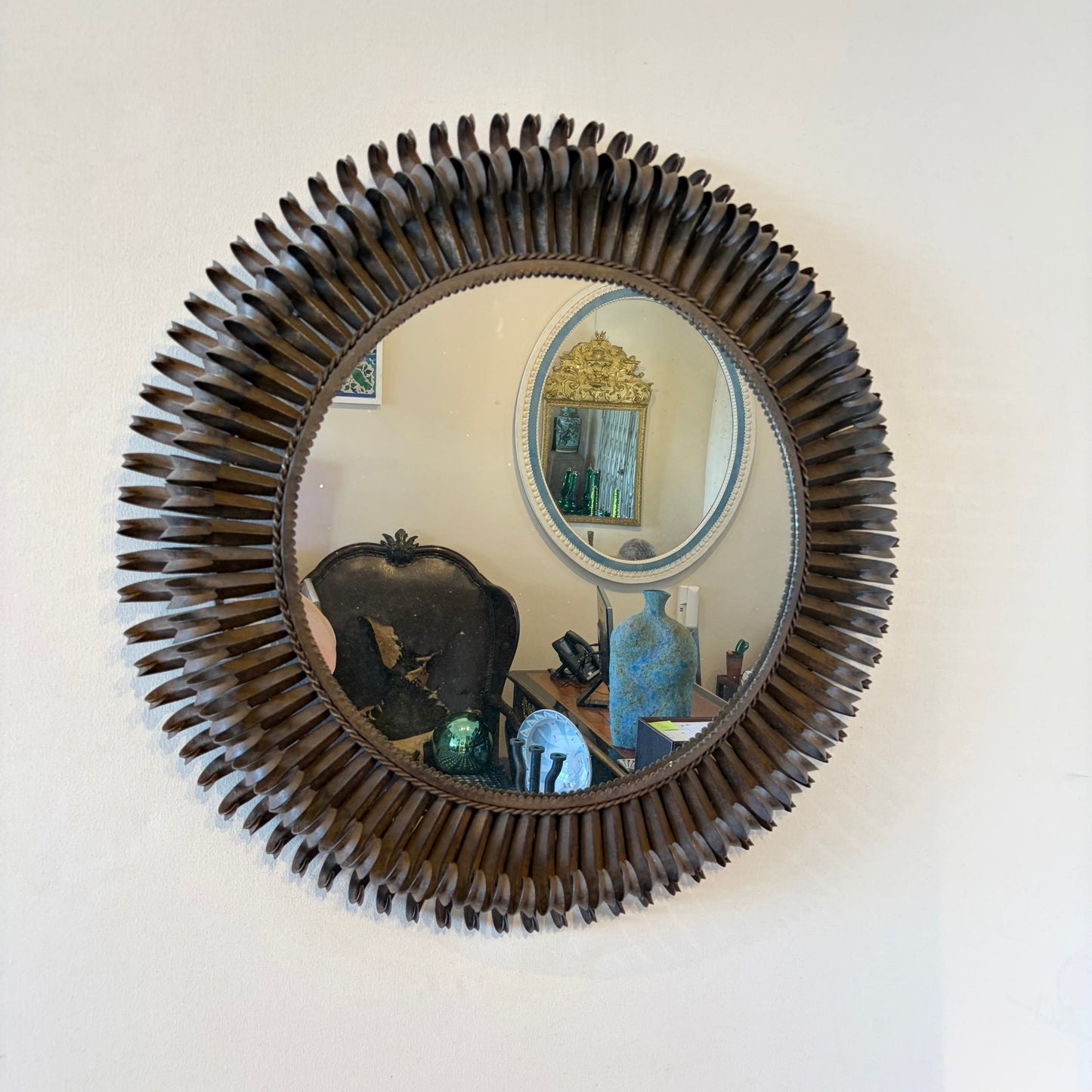 French 20th Century Iron Sunburst Mirror