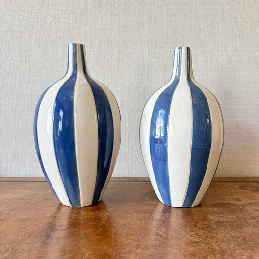 Pair of Moroccan Blue & White Vases