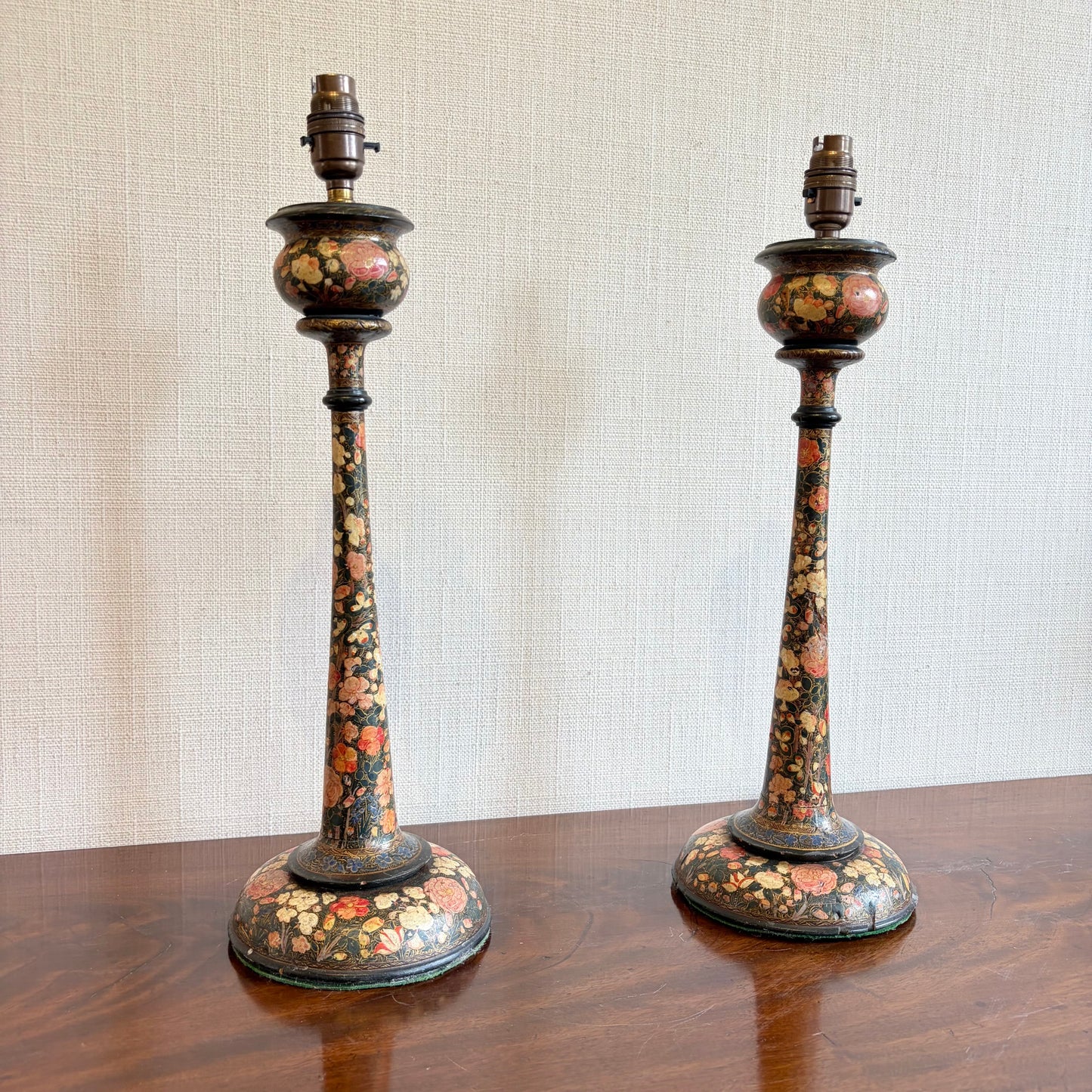Pair of Kashmiri Candlestick Lamps