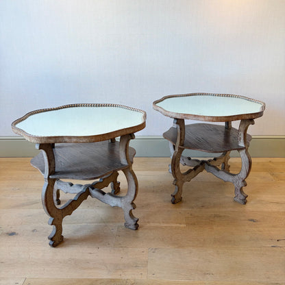Pair of Limed Oak Mirrored Side Tables in the Manner of Sir Robert Lorimer, Early 20th Century