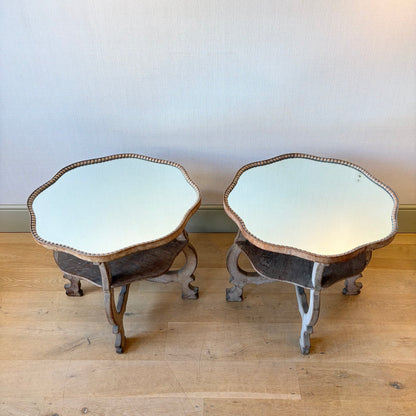Pair of Limed Oak Mirrored Side Tables in the Manner of Sir Robert Lorimer, Early 20th Century
