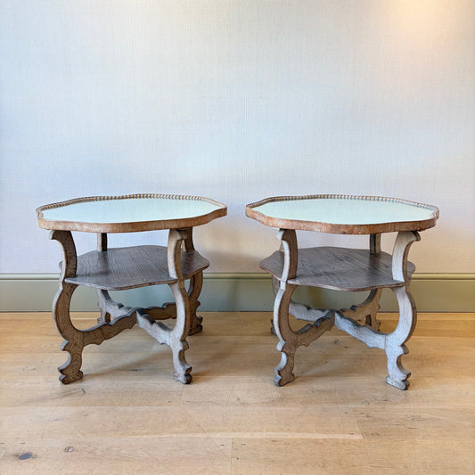 Pair of Limed Oak Mirrored Side Tables in the Manner of Sir Robert Lorimer, Early 20th Century