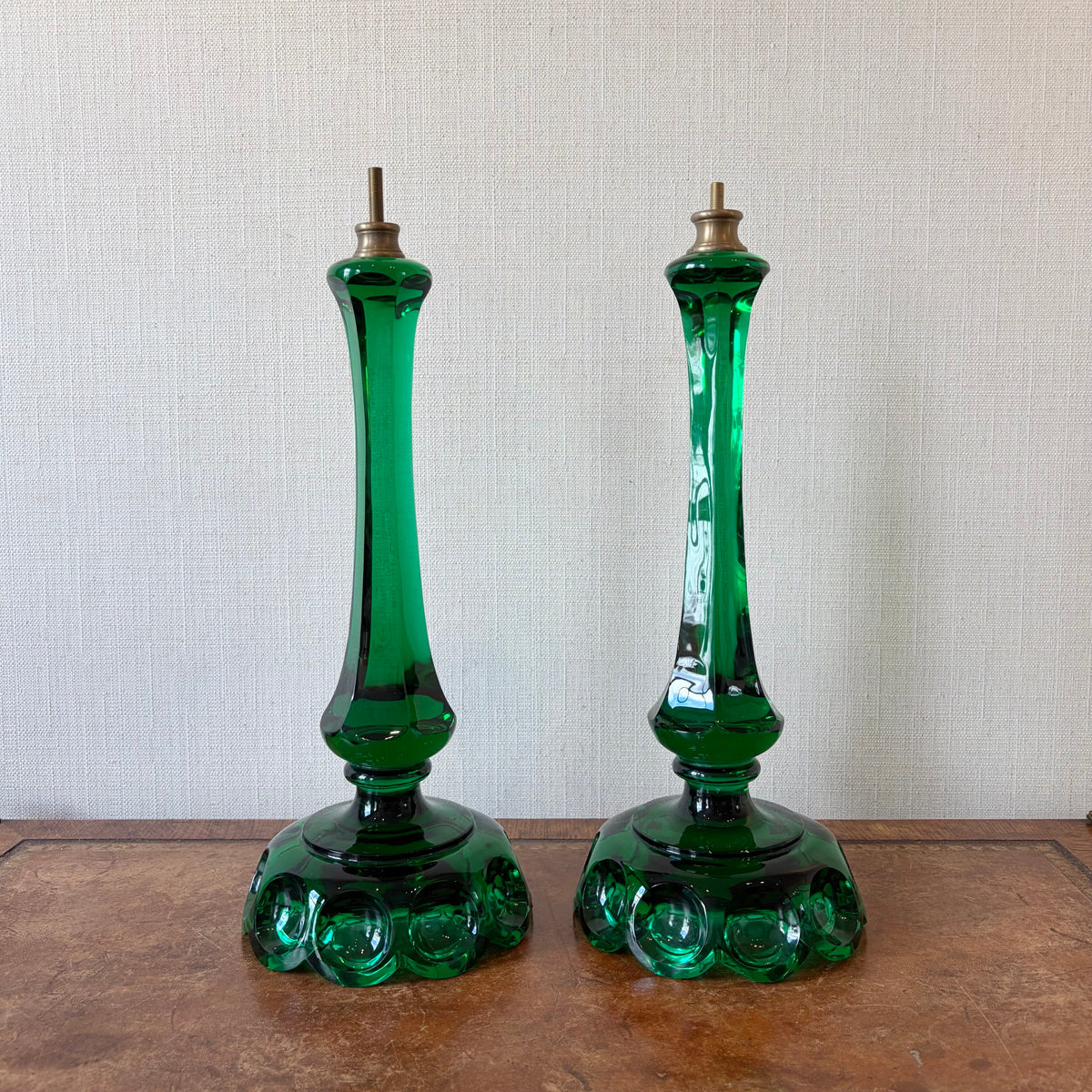 Pair of Emerald Green Glass Lamp Bases