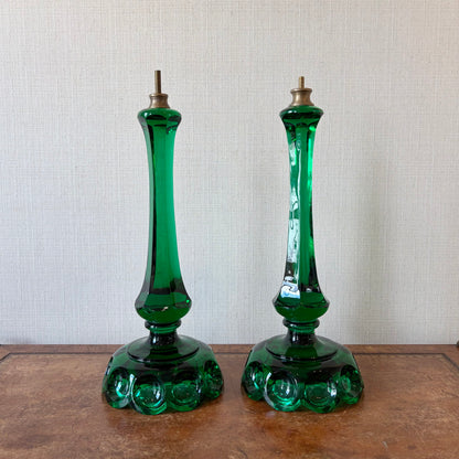 Pair of Emerald Green Glass Lamp Bases