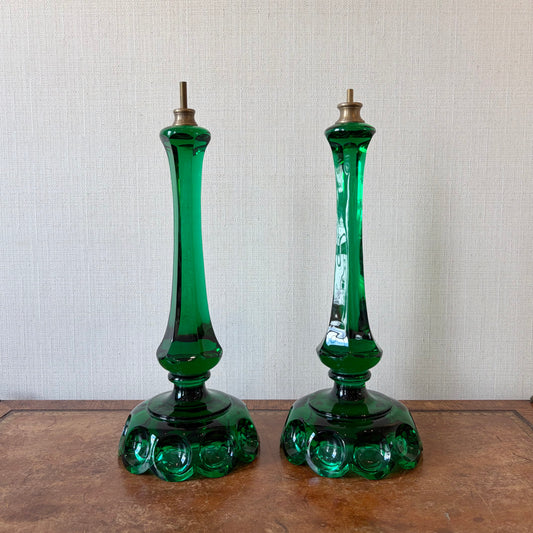 Pair of Emerald Green Glass Lamp Bases