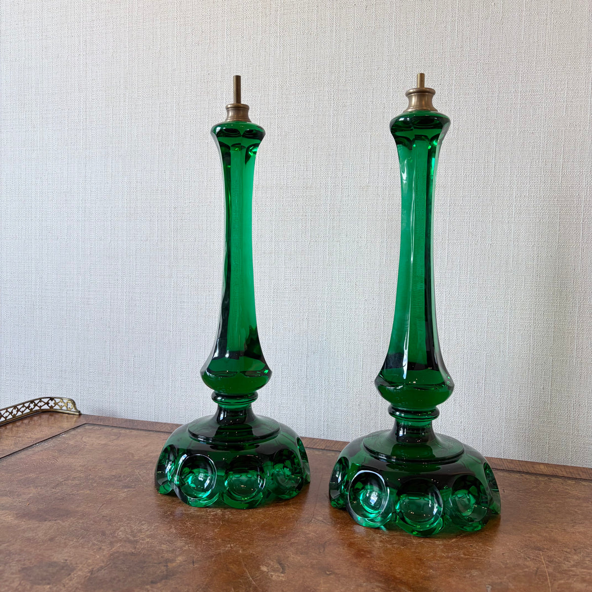 Pair of Emerald Green Glass Lamp Bases