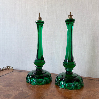 Pair of Emerald Green Glass Lamp Bases