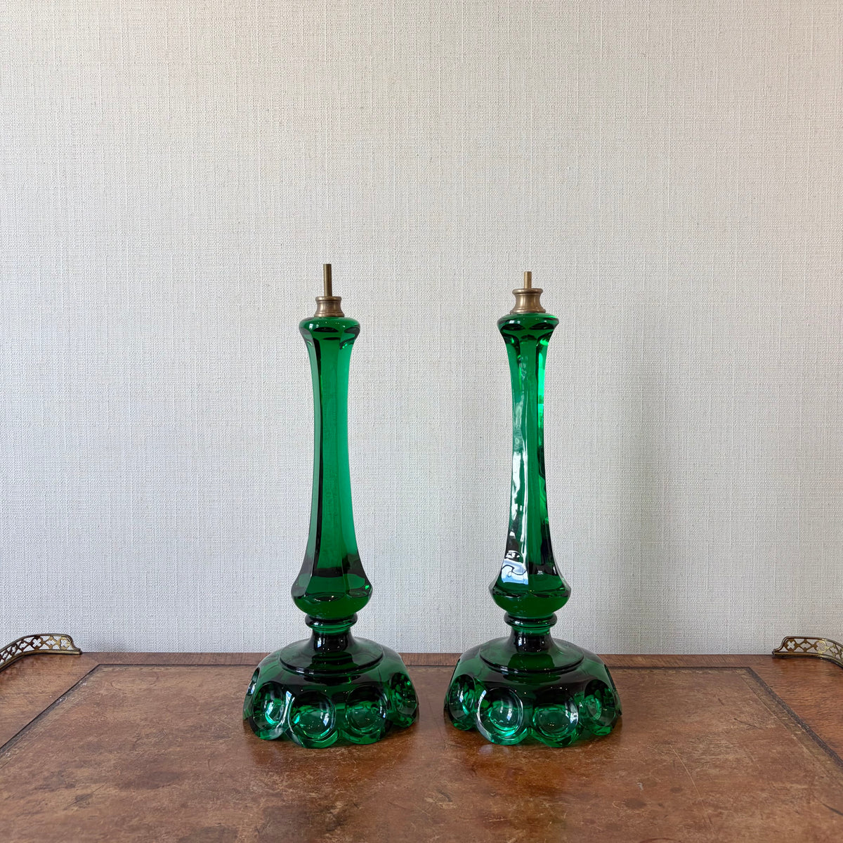 Pair of Emerald Green Glass Lamp Bases