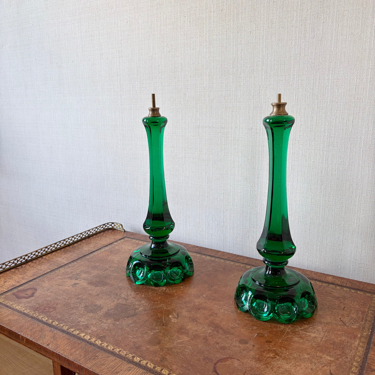 Pair of Emerald Green Glass Lamp Bases