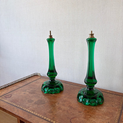 Pair of Emerald Green Glass Lamp Bases